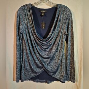 White House Black Market Long Sleeve Scoop Neck Layered Shirt In Blue Size XS
